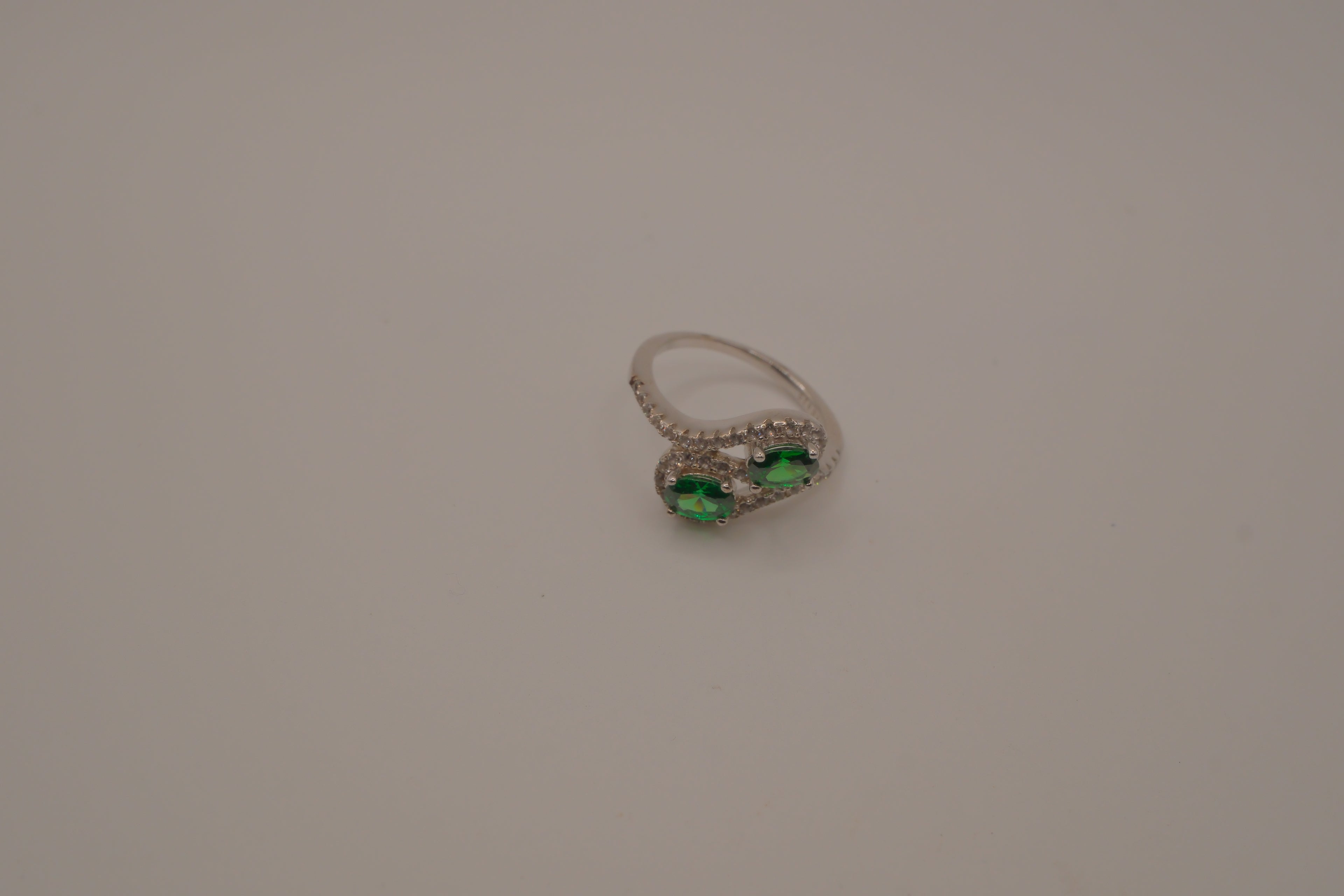 Sterling silver Toi et Moi style Green stone bypass ring