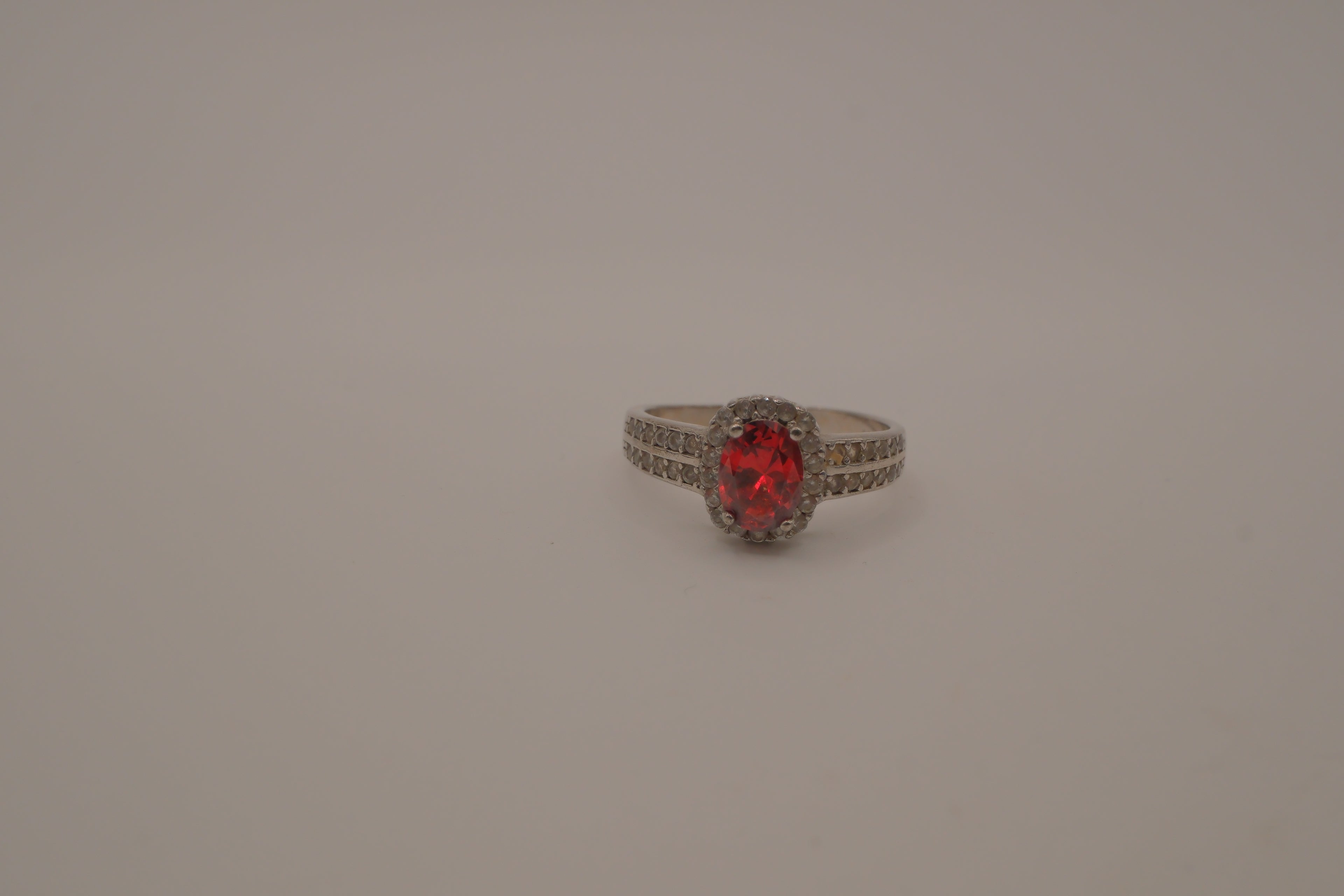 Sterling silver oval red gemstone ring