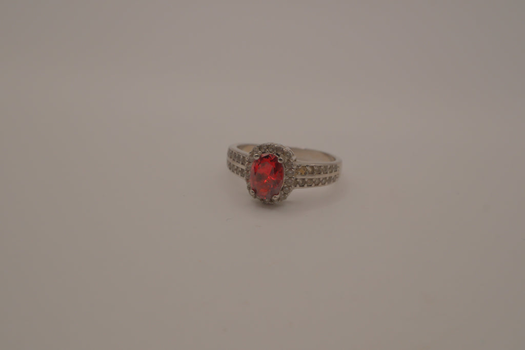 Sterling silver oval red gemstone ring
