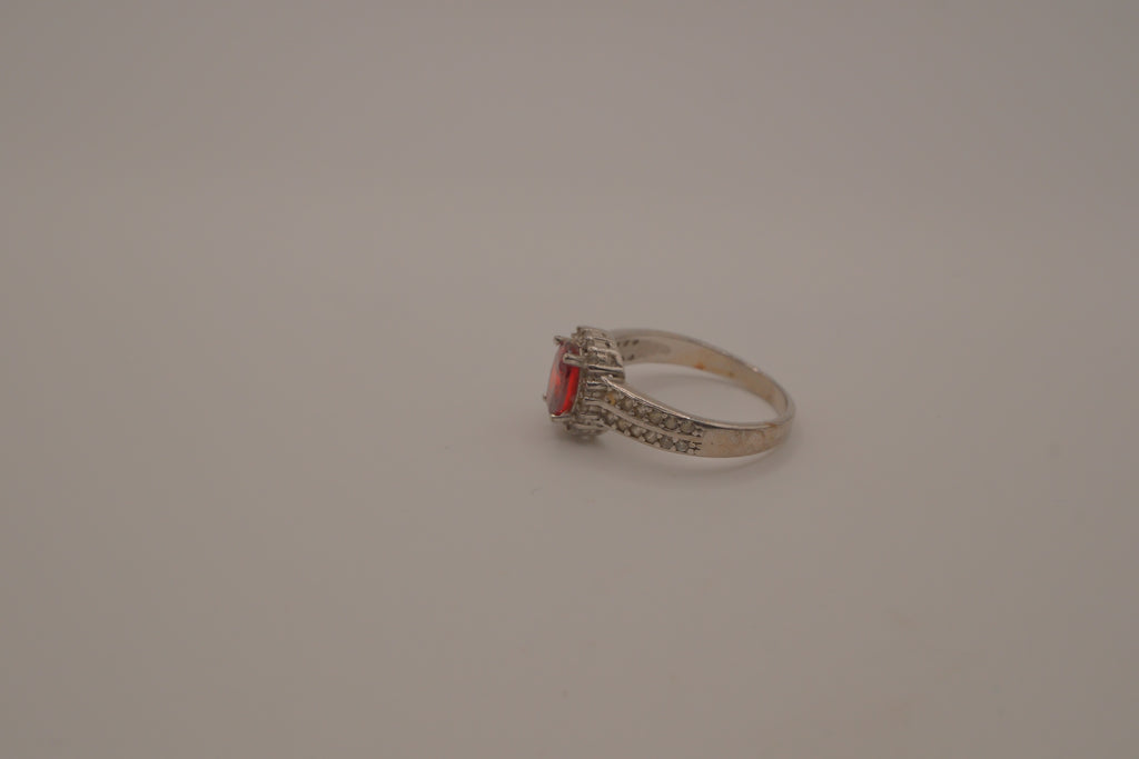Sterling silver oval red gemstone ring