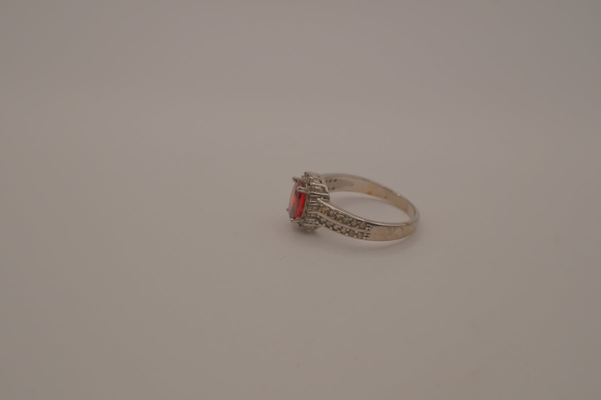 Sterling silver oval red gemstone ring