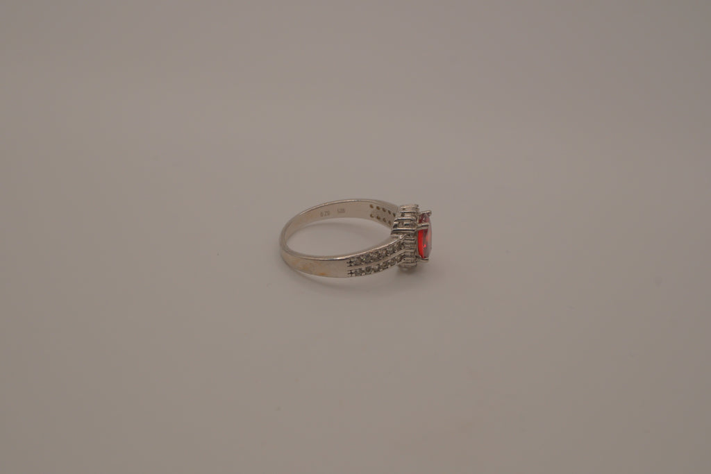Sterling silver oval red gemstone ring