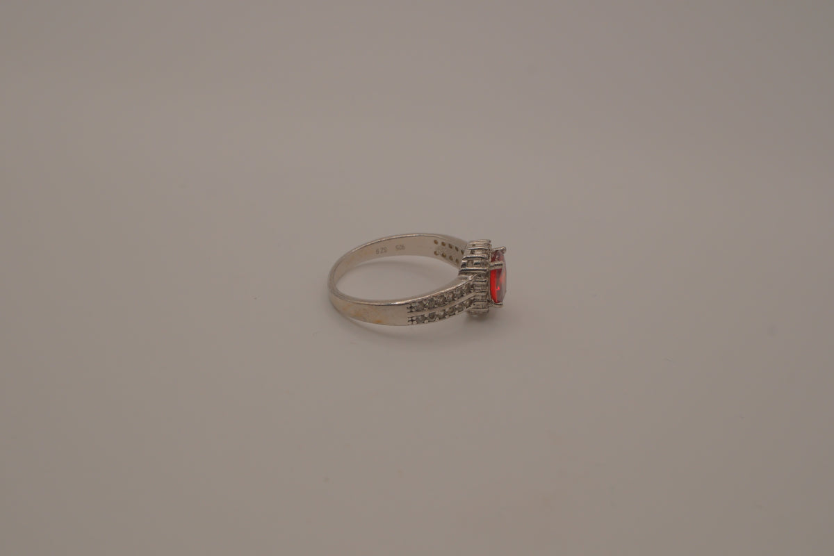 Sterling silver oval red gemstone ring
