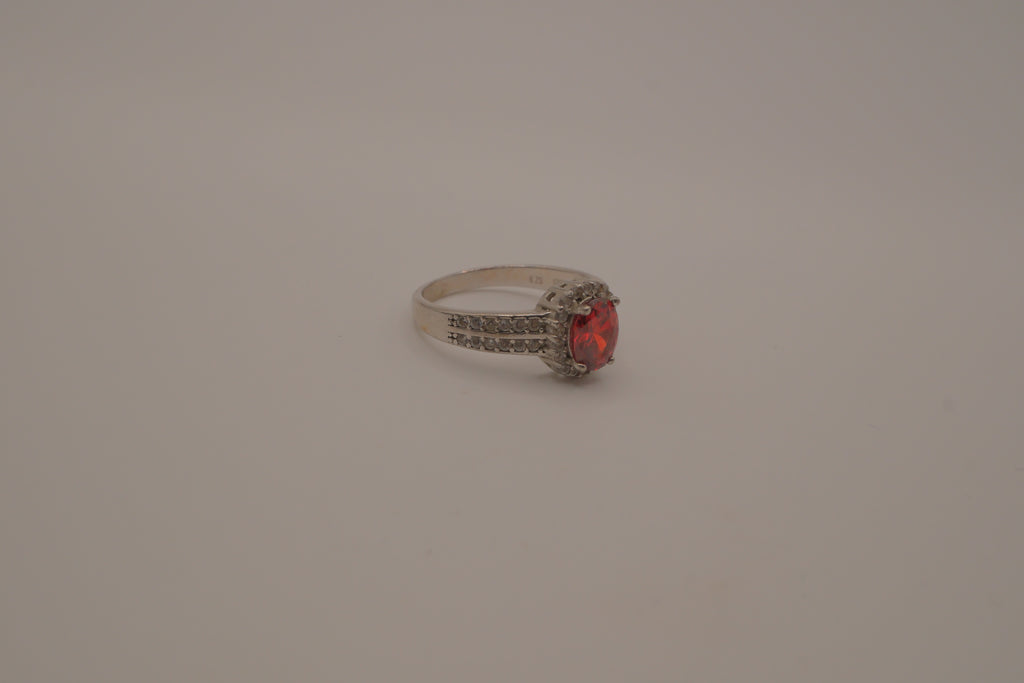 Sterling silver oval red gemstone ring