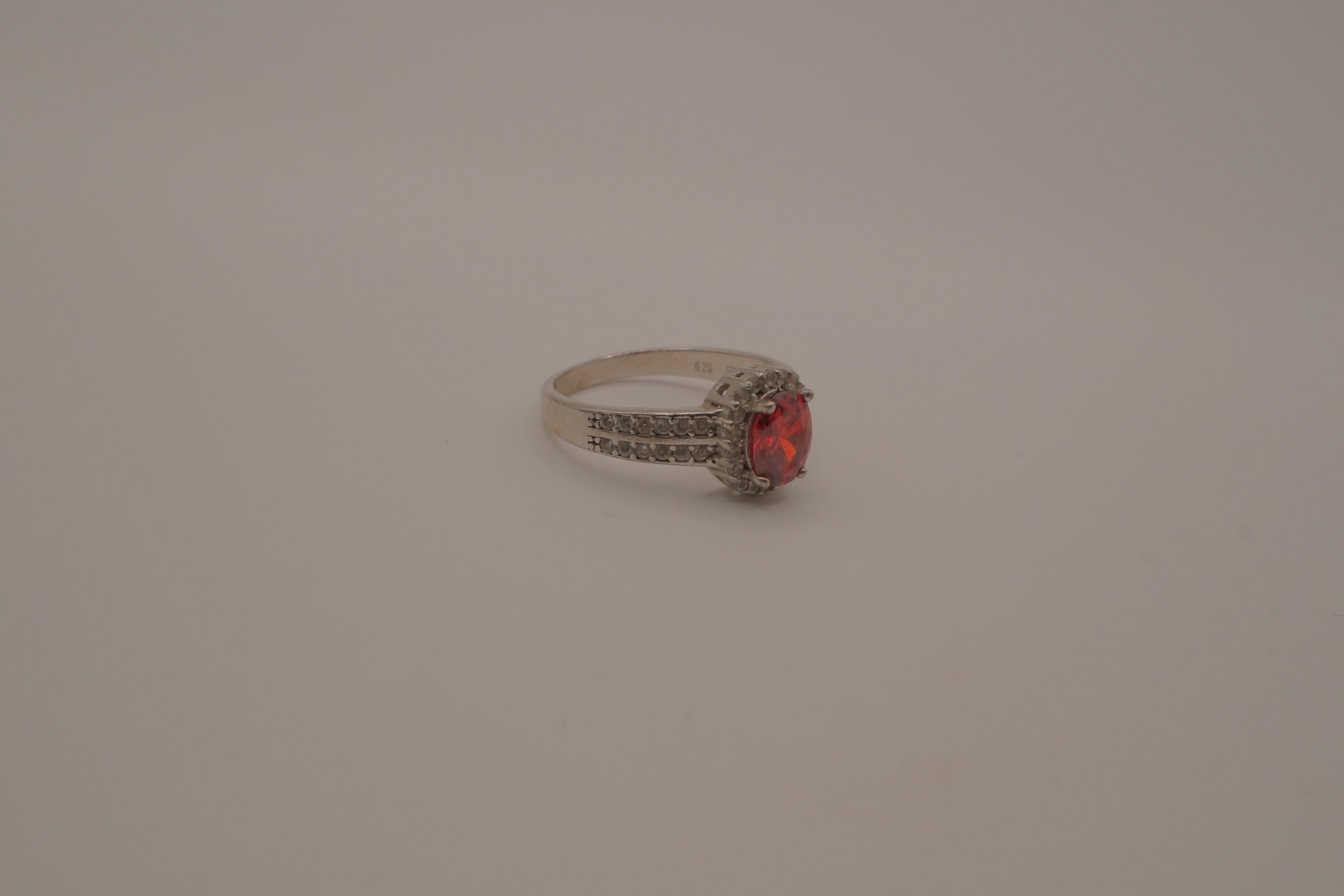 Sterling silver oval red gemstone ring