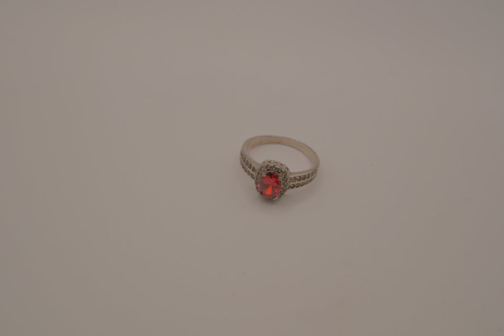 Sterling silver oval red gemstone ring