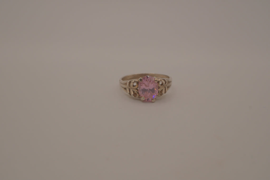 Vintage sterling silver Pink stone openwork ring