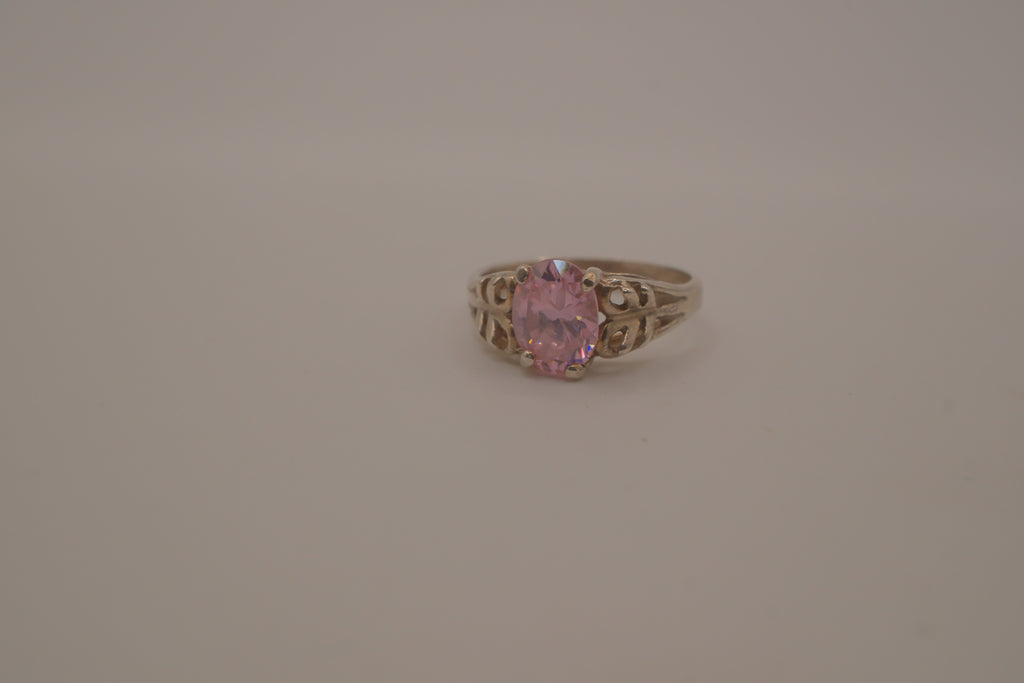 Vintage sterling silver Pink stone openwork ring