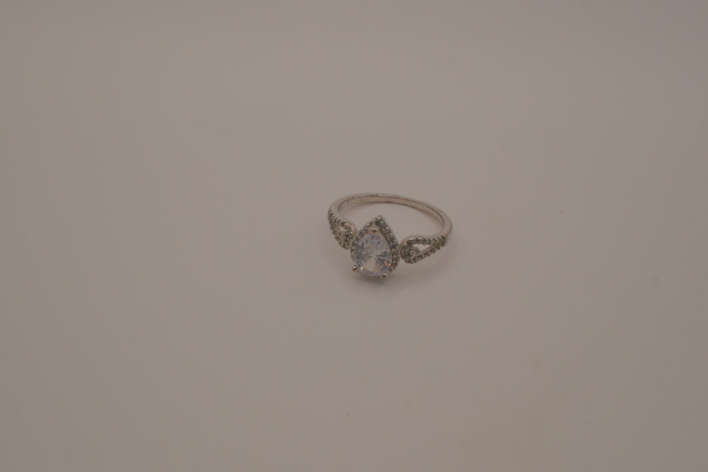 Sterling silver pear-shaped halo ring