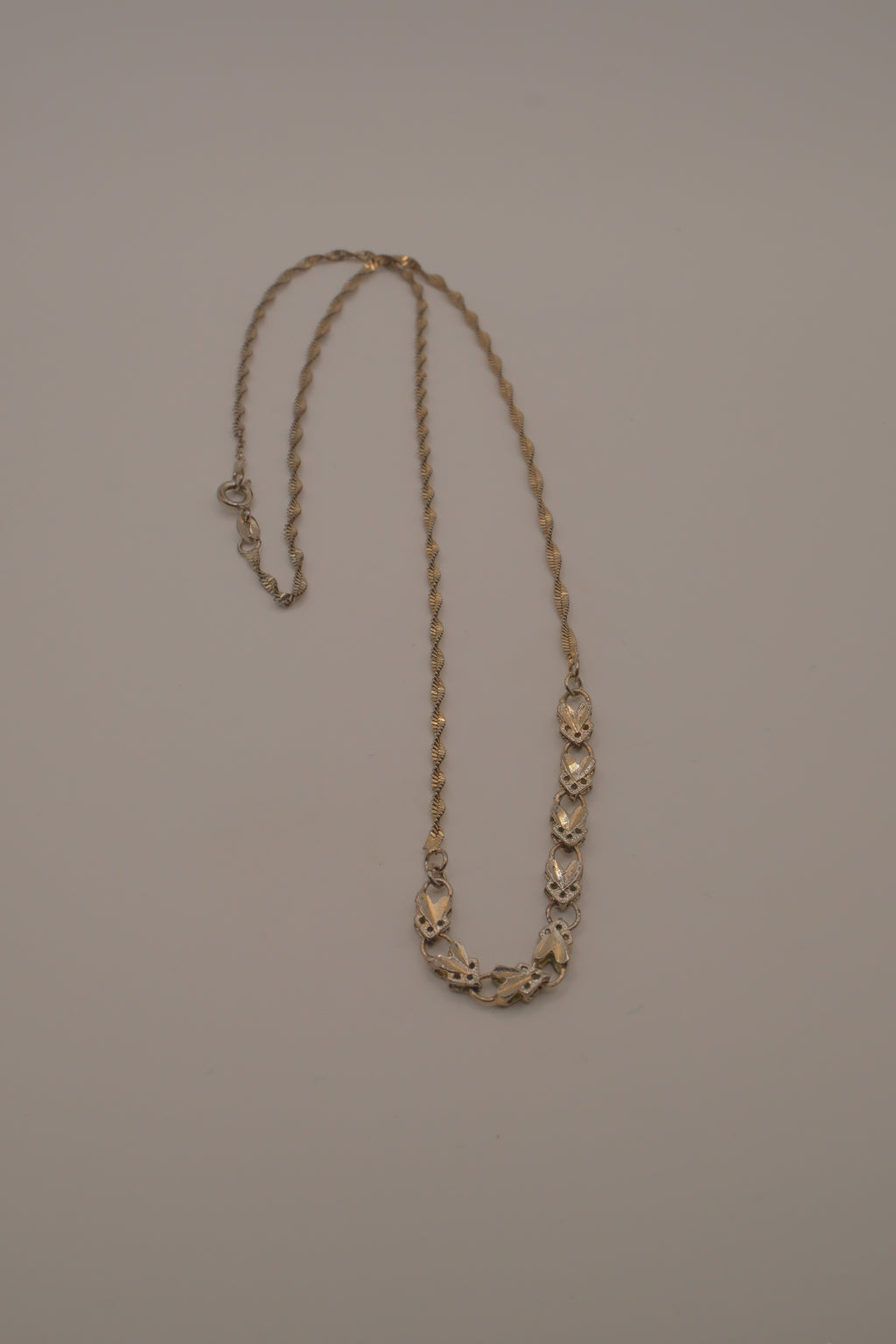 Vintage Sterling silver gold plated filigree station necklace