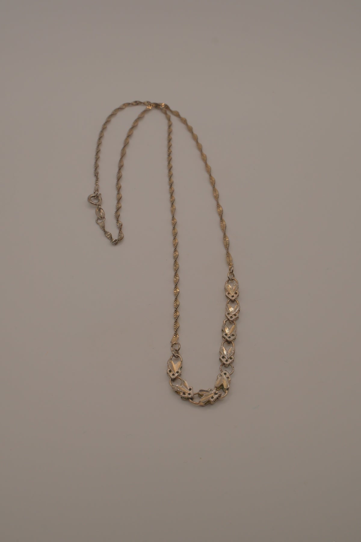 Vintage Sterling silver gold plated filigree station necklace