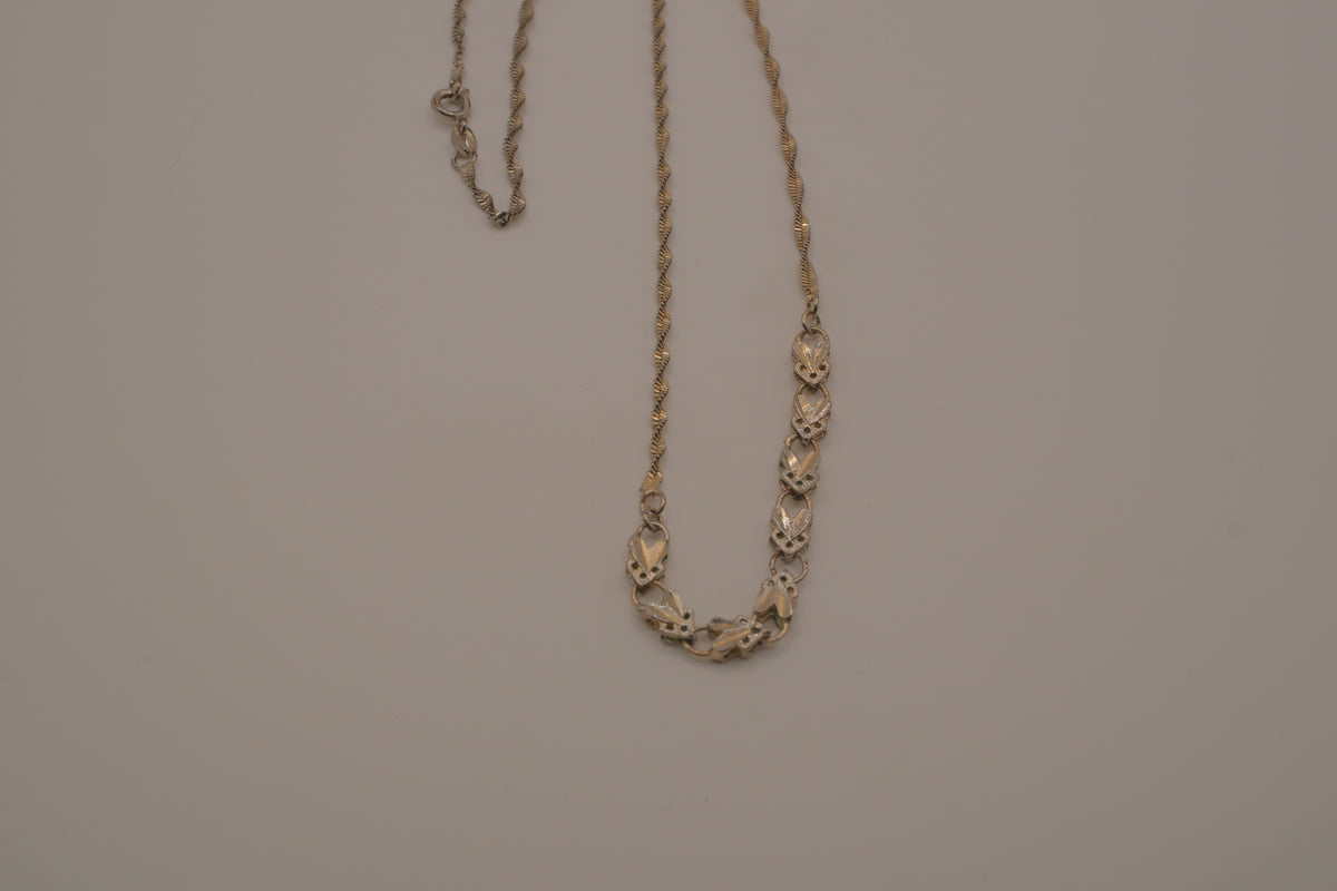 Vintage Sterling silver gold plated filigree station necklace