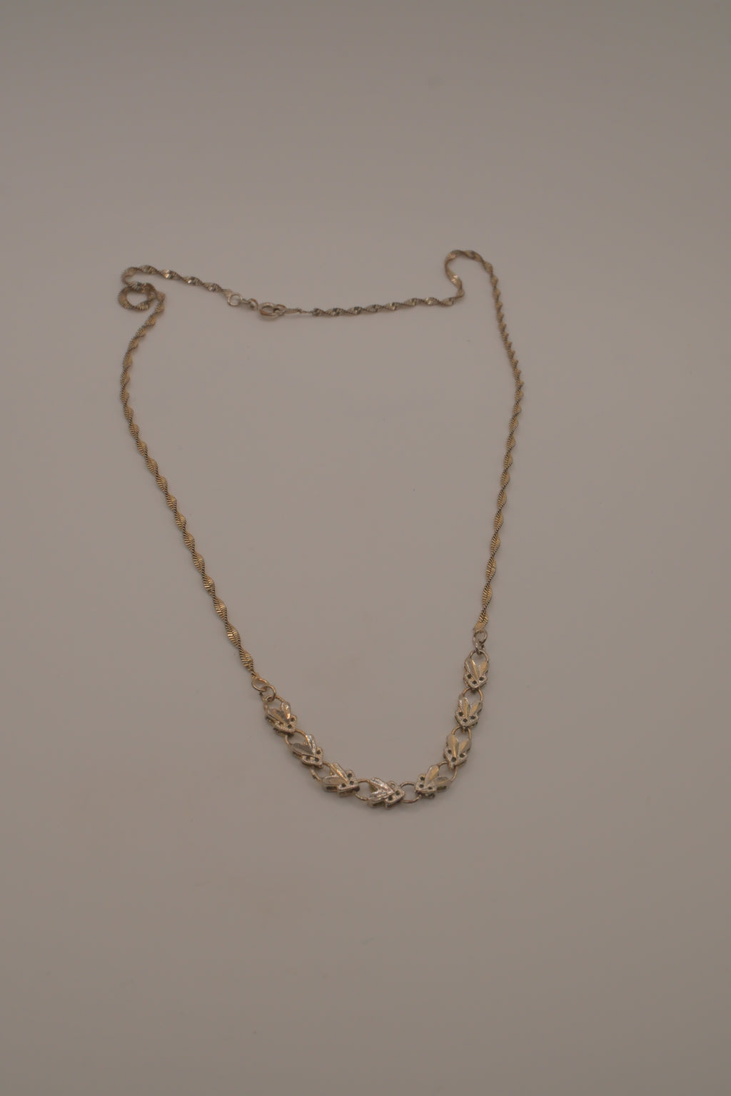Vintage Sterling silver gold plated filigree station necklace