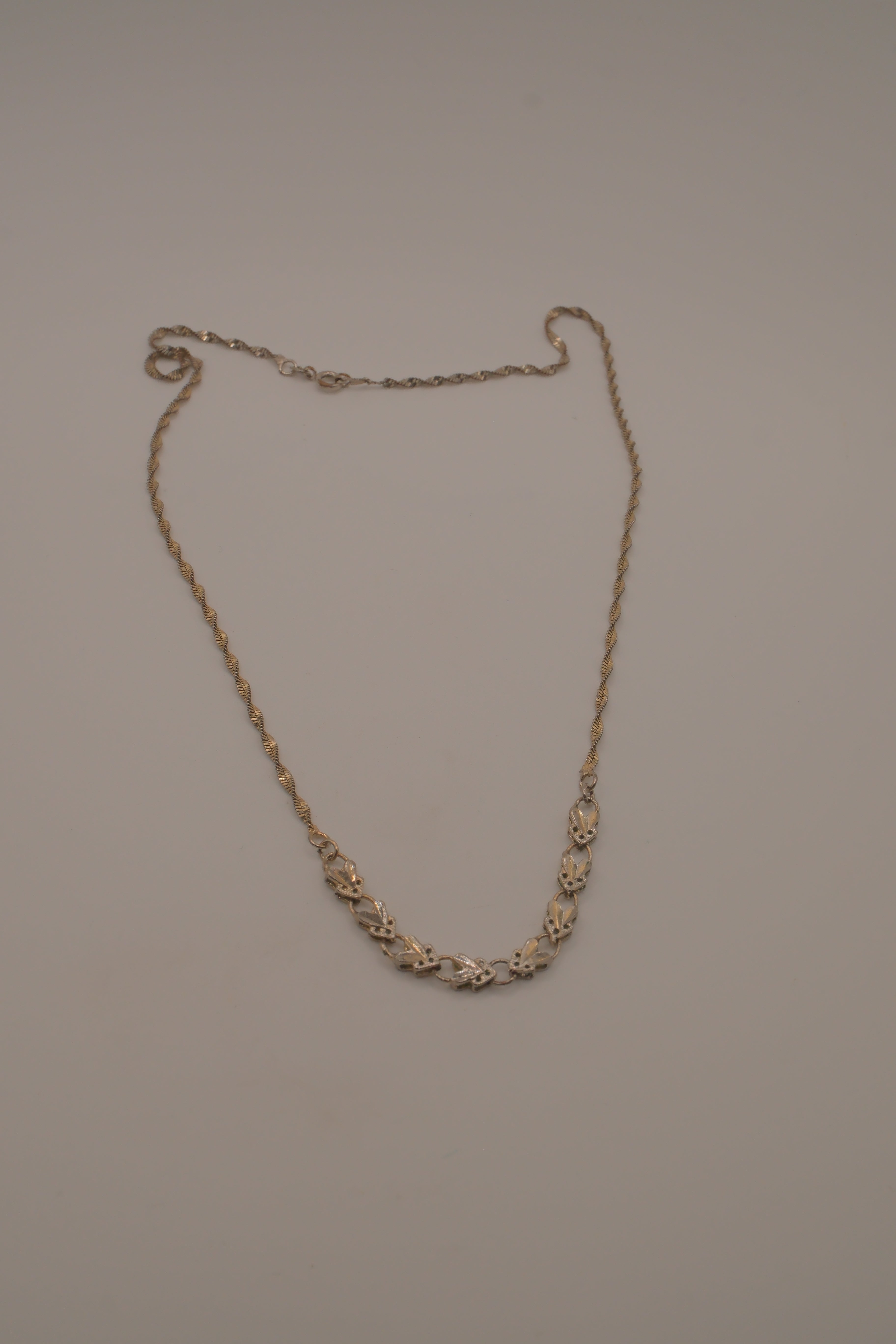 Vintage Sterling silver gold plated filigree station necklace