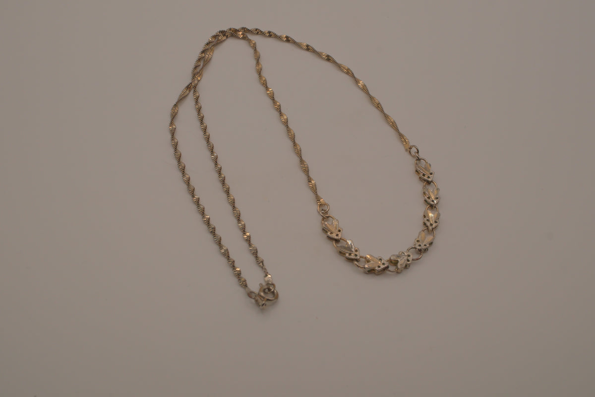 Vintage Sterling silver gold plated filigree station necklace