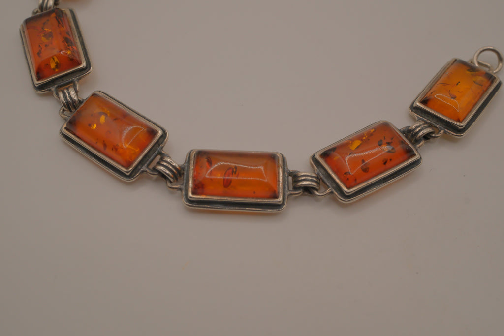 Vintage Sterling Silver Baltic amber link bracelet