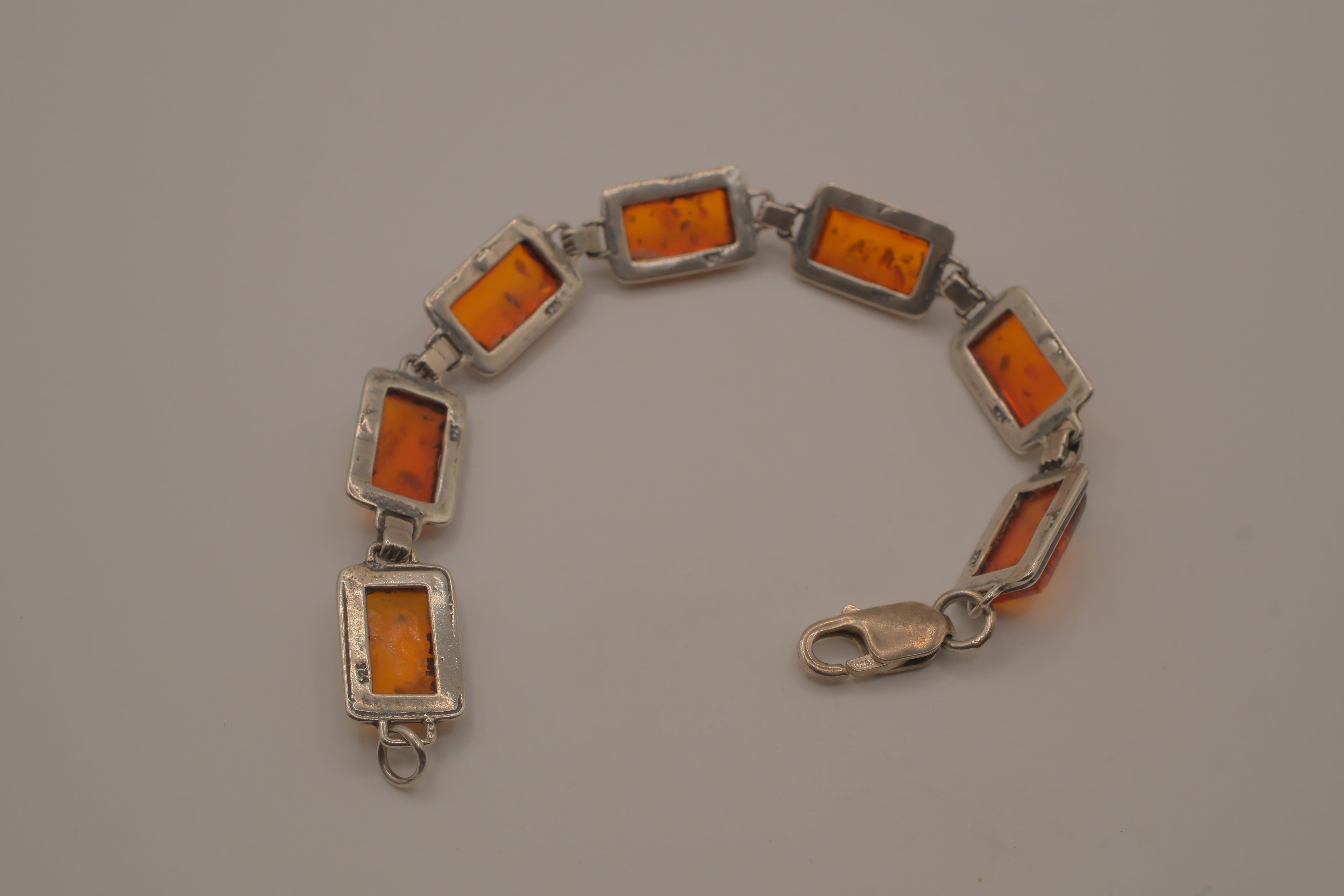 Vintage Sterling Silver Baltic amber link bracelet