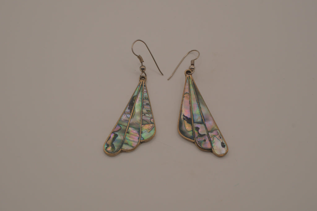 Vintage Alpaca Mexico abalone fan-shaped dangle earrings