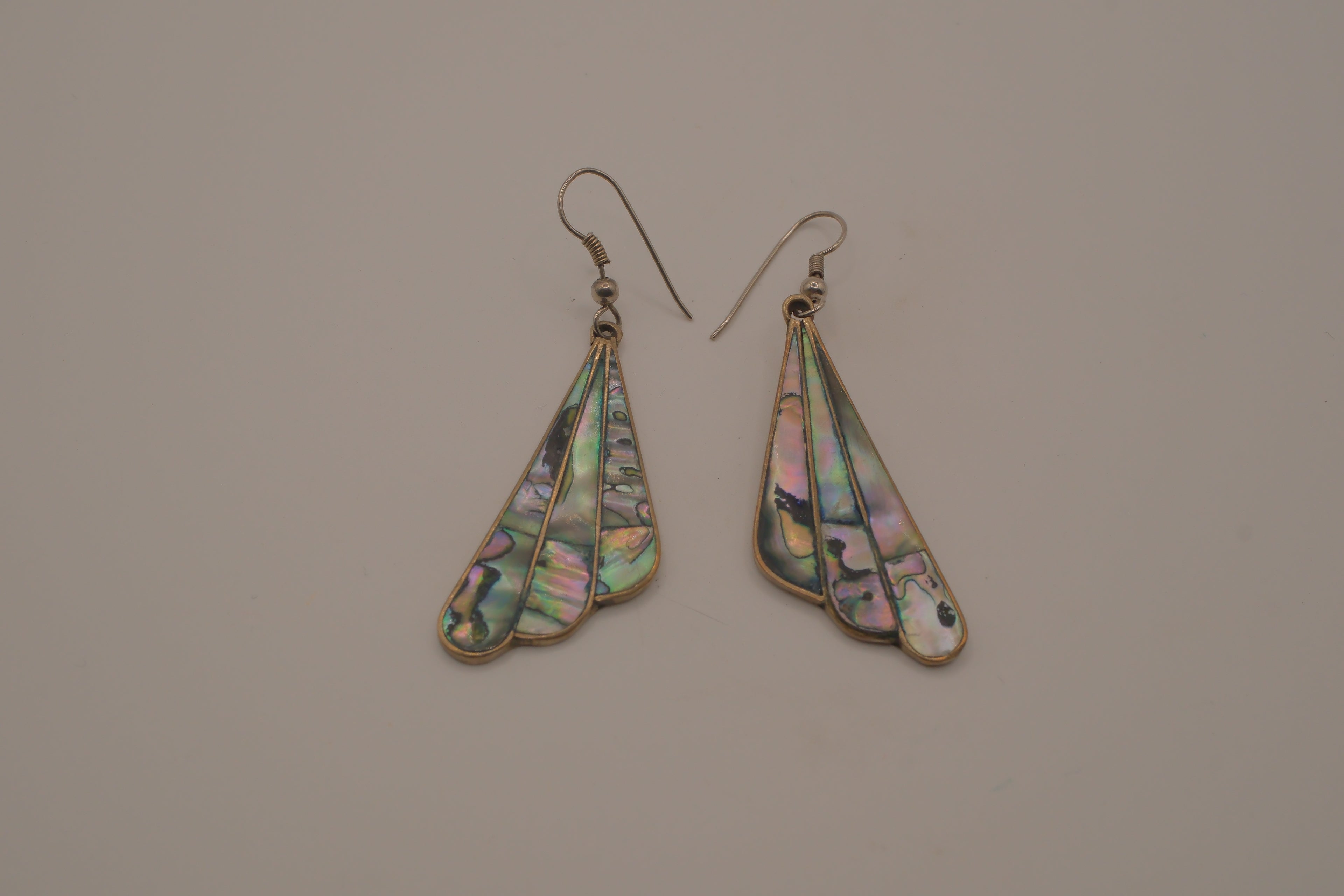 Vintage Alpaca Mexico abalone fan-shaped dangle earrings