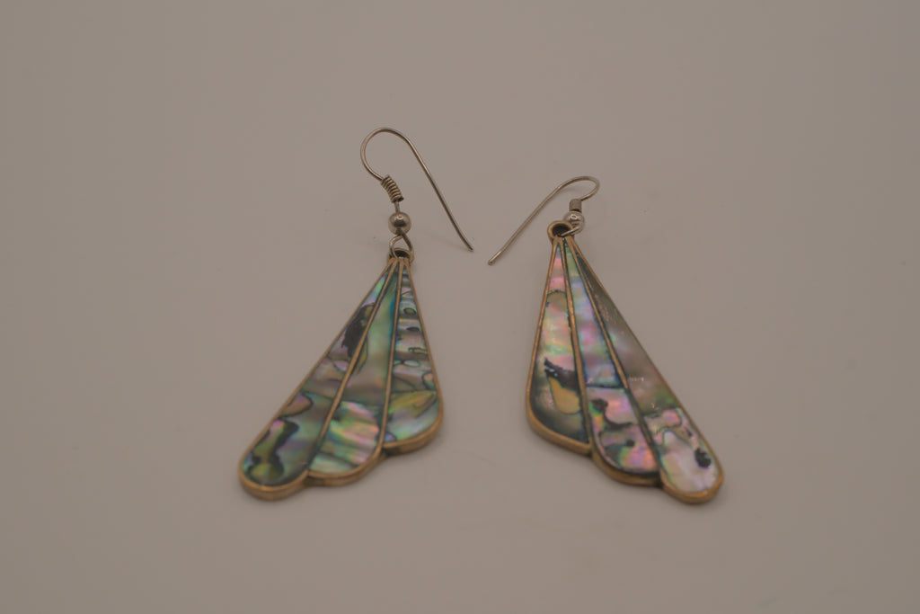 Vintage Alpaca Mexico abalone fan-shaped dangle earrings