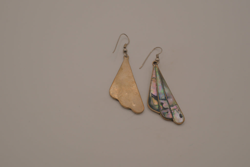 Vintage Alpaca Mexico abalone fan-shaped dangle earrings