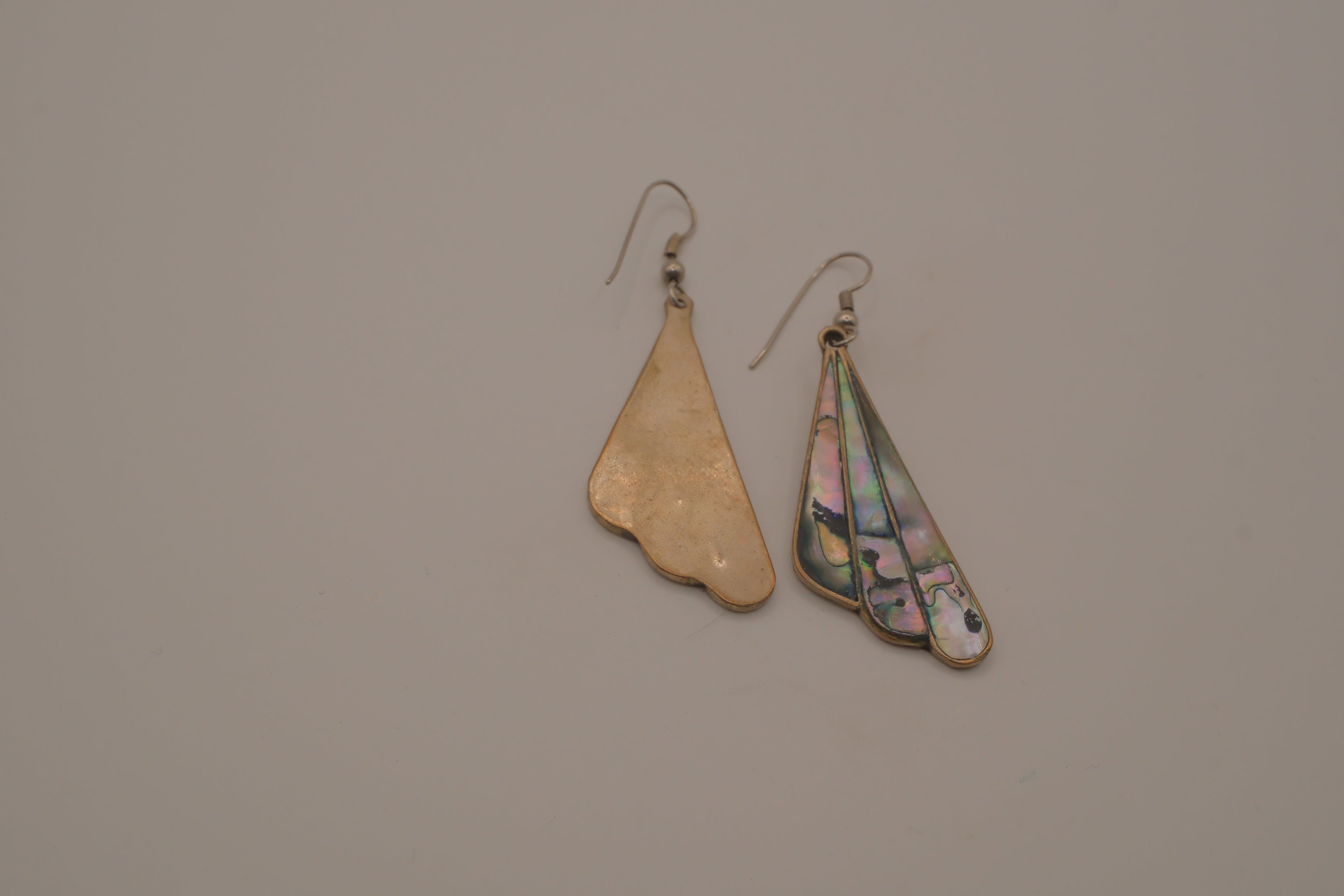 Vintage Alpaca Mexico abalone fan-shaped dangle earrings
