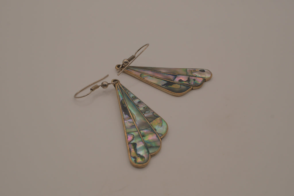 Vintage Alpaca Mexico abalone fan-shaped dangle earrings