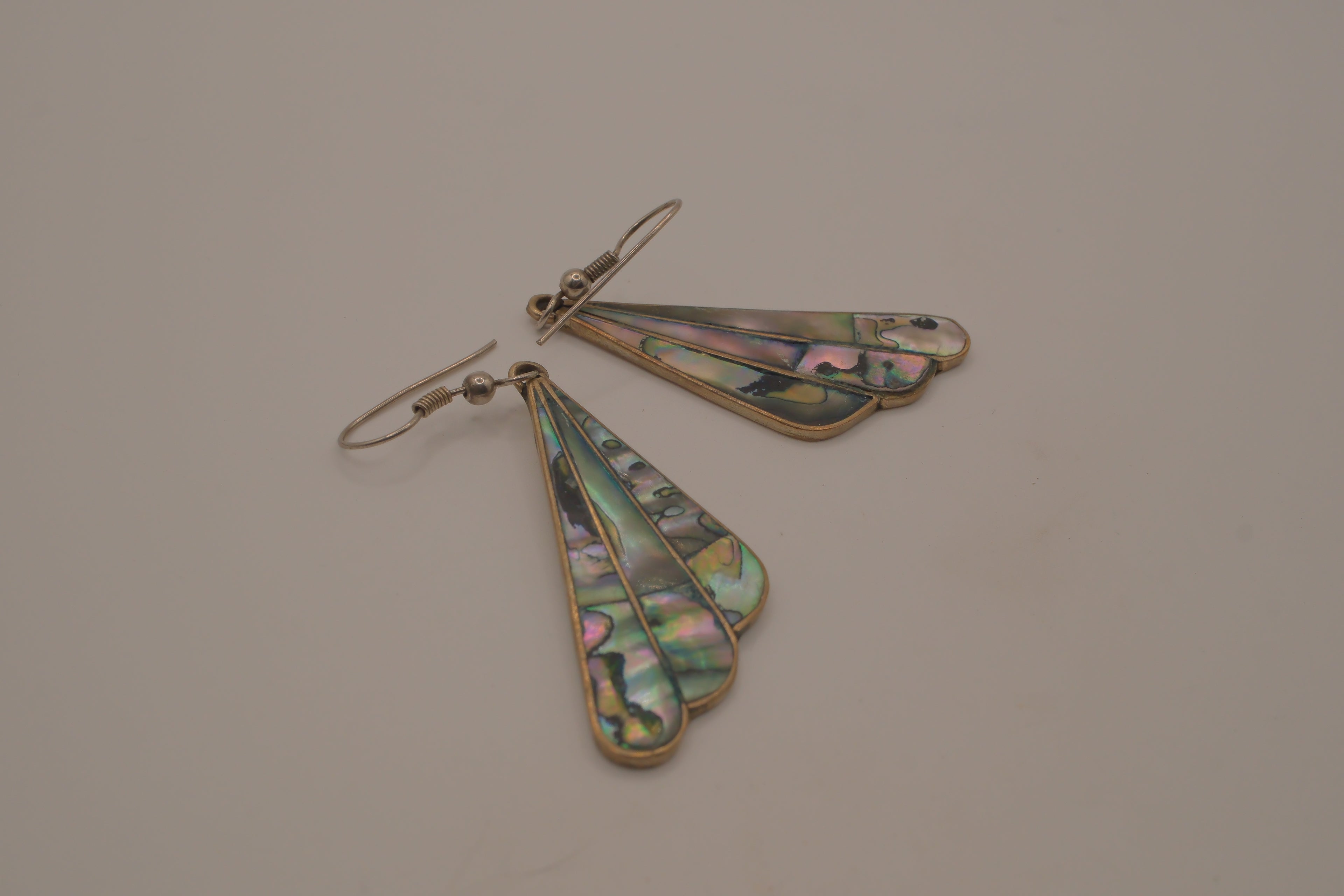 Vintage Alpaca Mexico abalone fan-shaped dangle earrings