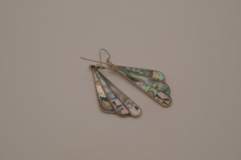 Vintage Alpaca Mexico abalone fan-shaped dangle earrings