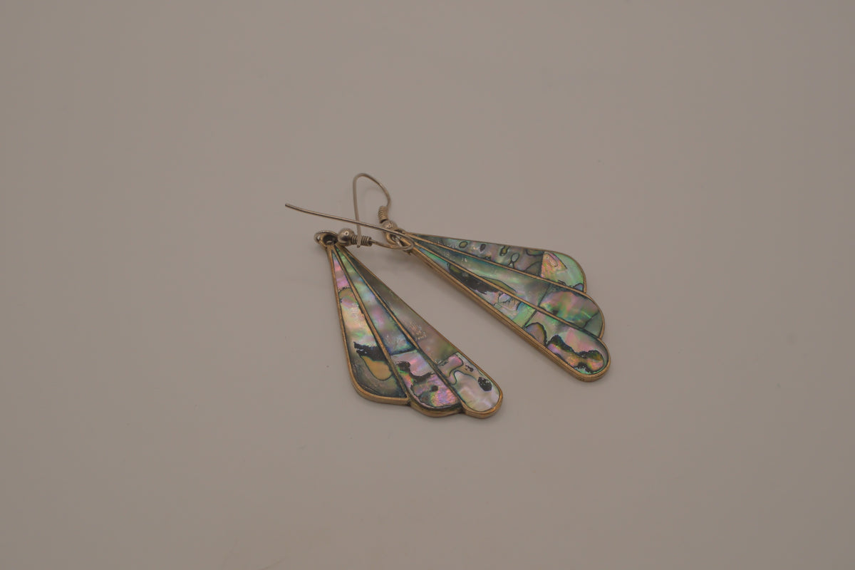 Vintage Alpaca Mexico abalone fan-shaped dangle earrings