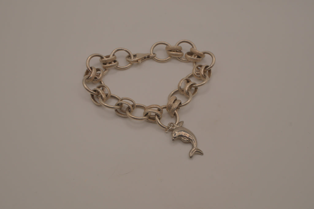Vintage Dolphin Sterling Silver Chain Link Bracelet
