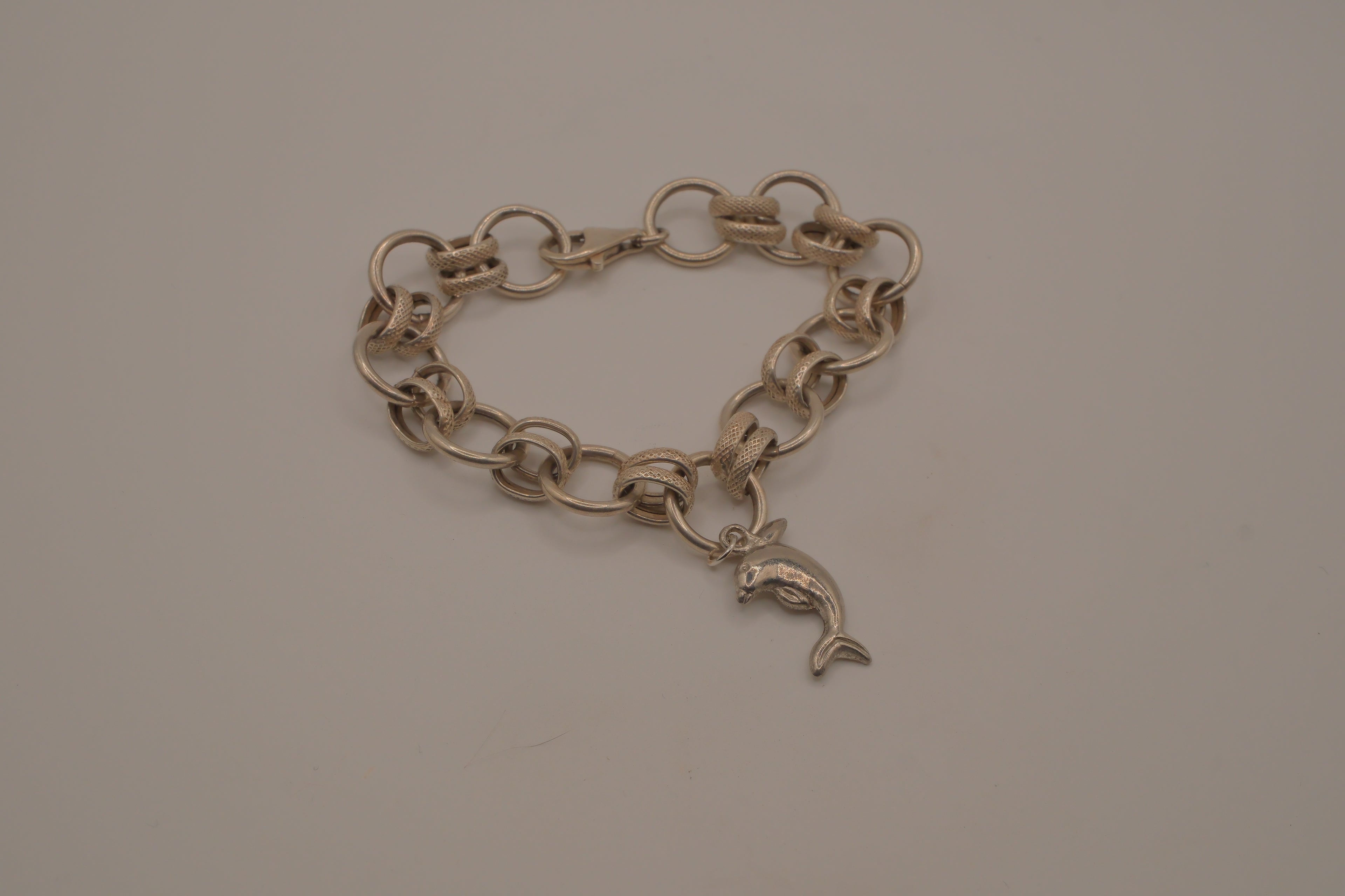 Vintage Dolphin Sterling Silver Chain Link Bracelet