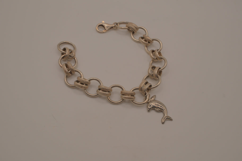 Vintage Dolphin Sterling Silver Chain Link Bracelet