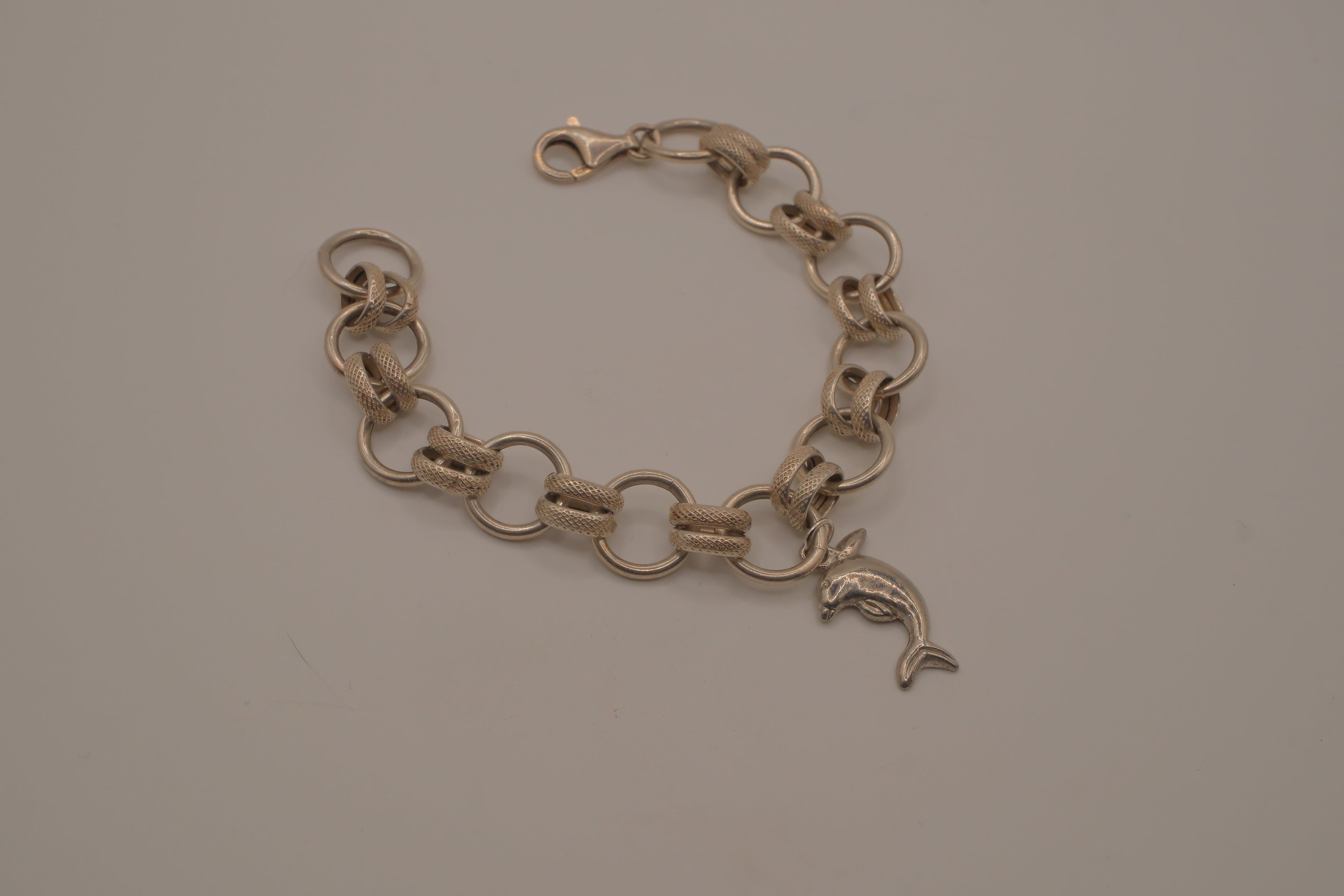 Vintage Dolphin Sterling Silver Chain Link Bracelet