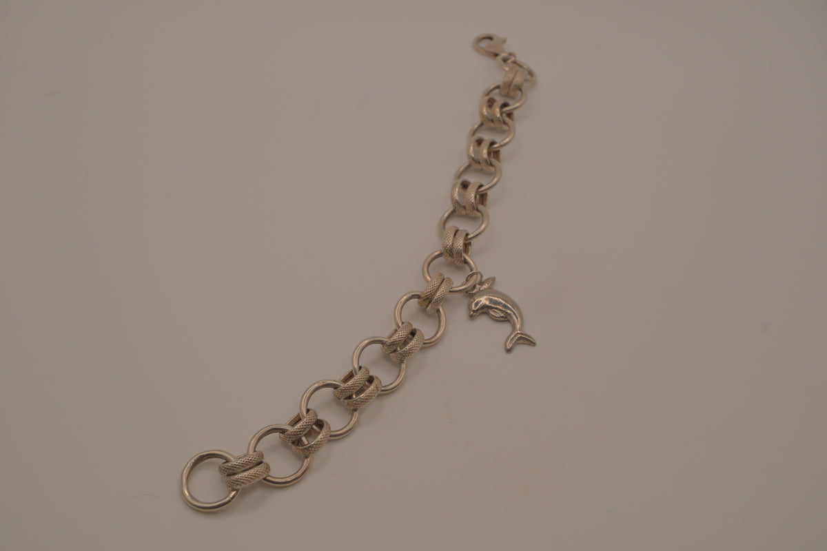 Vintage Dolphin Sterling Silver Chain Link Bracelet