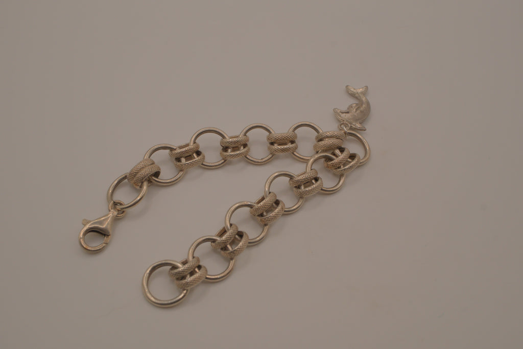 Vintage Dolphin Sterling Silver Chain Link Bracelet