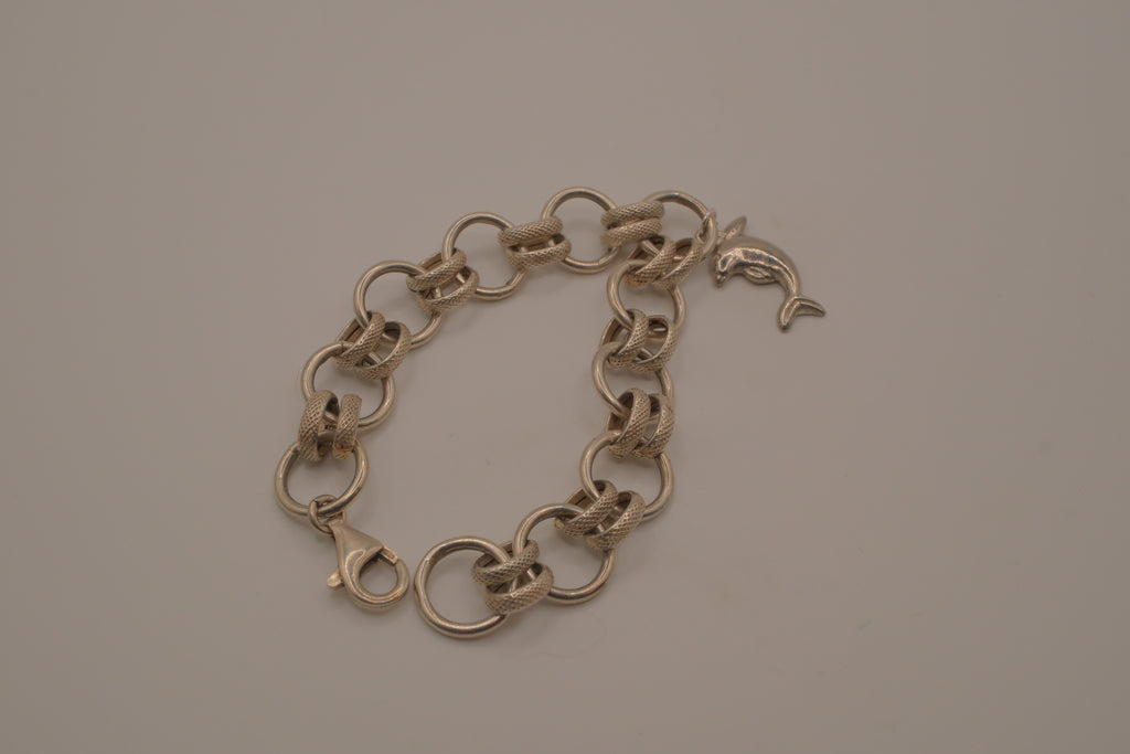 Vintage Dolphin Sterling Silver Chain Link Bracelet