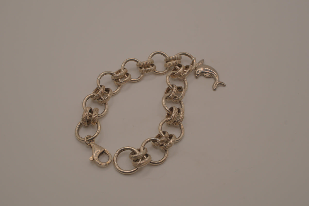 Vintage Dolphin Sterling Silver Chain Link Bracelet