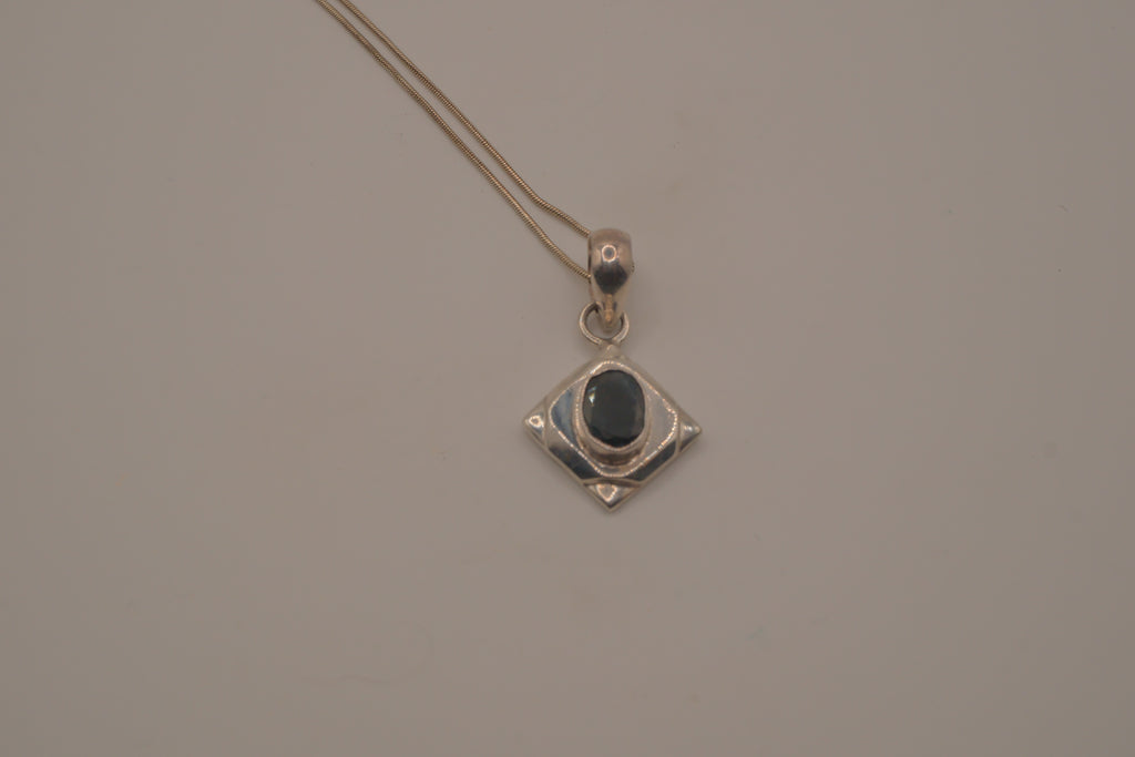 Oval Black Onyx Sterling Silver Diamond Pendant necklace