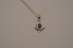 Oval Black Onyx Sterling Silver Diamond Pendant necklace