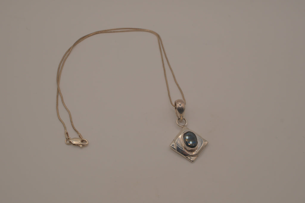 Oval Black Onyx Sterling Silver Diamond Pendant necklace