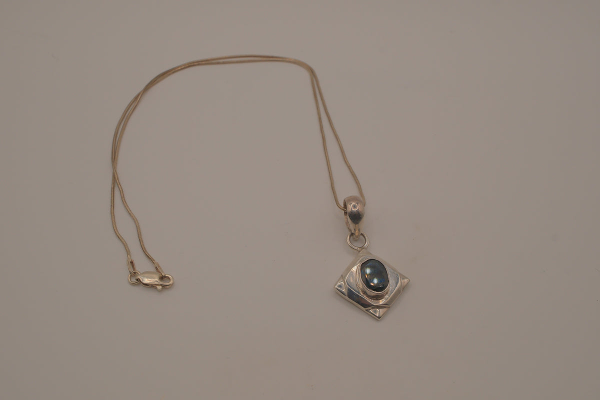 Oval Black Onyx Sterling Silver Diamond Pendant necklace