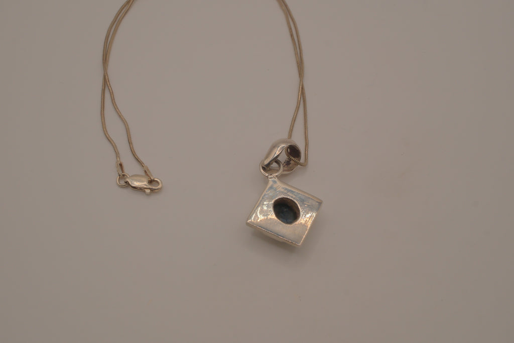 Oval Black Onyx Sterling Silver Diamond Pendant necklace