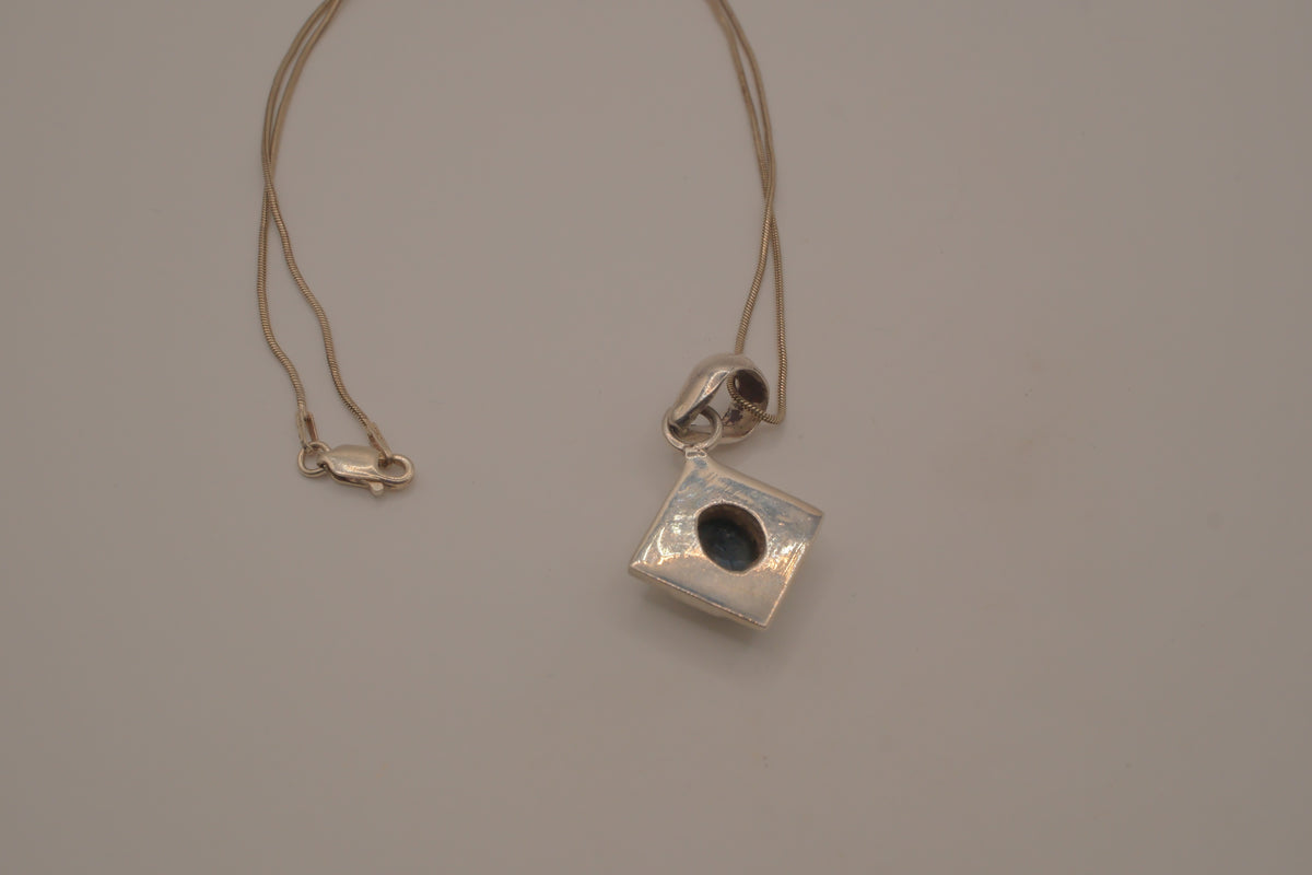Oval Black Onyx Sterling Silver Diamond Pendant necklace
