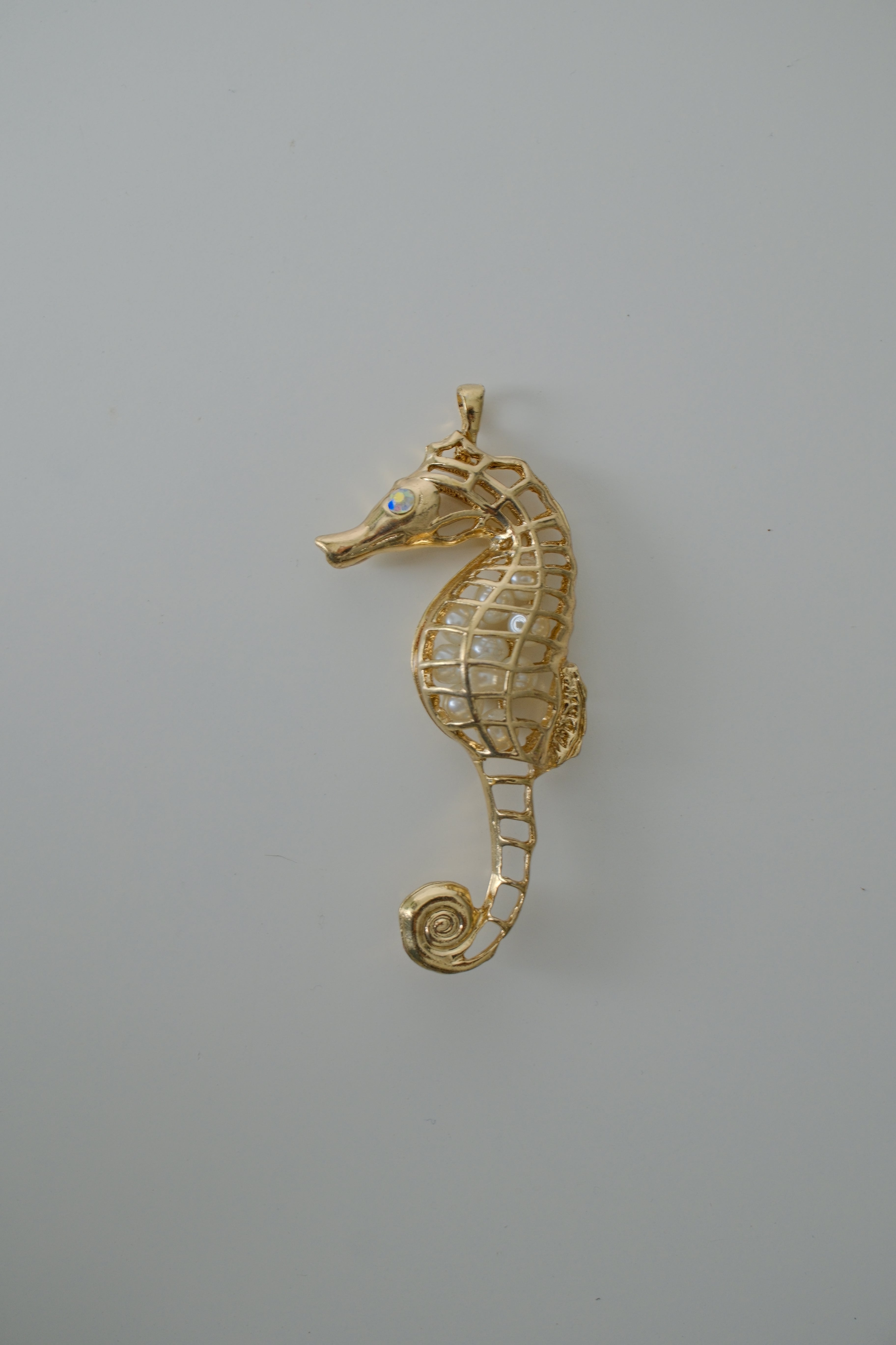 Vintage Gold Seahorse Pearl Pendant