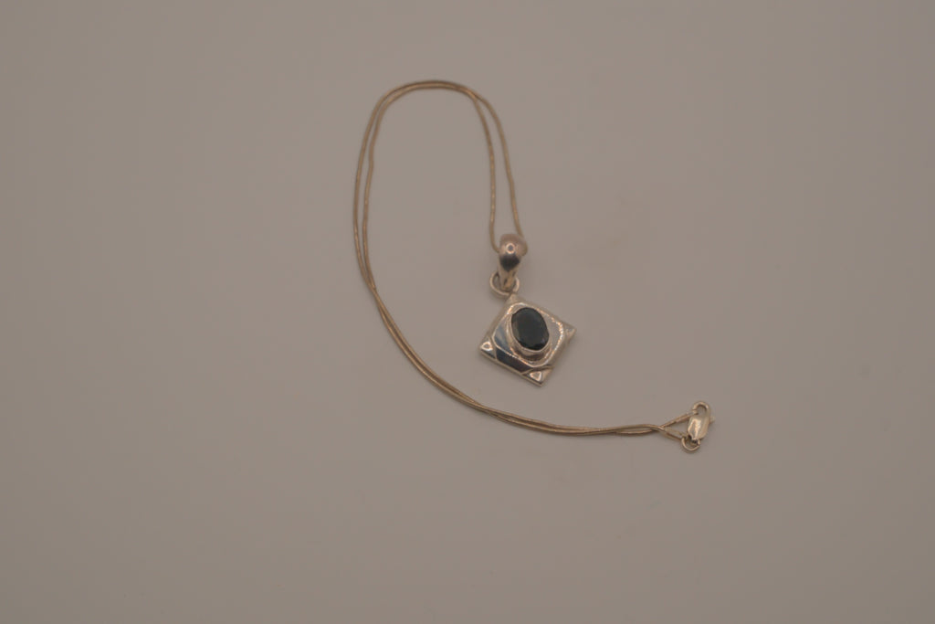 Oval Black Onyx Sterling Silver Diamond Pendant necklace