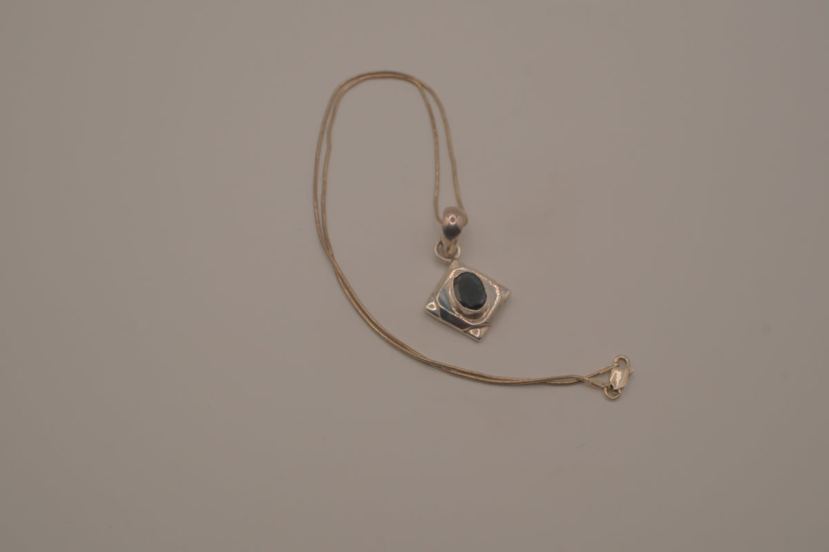 Oval Black Onyx Sterling Silver Diamond Pendant necklace