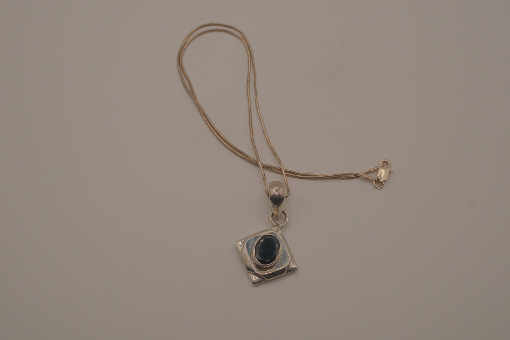Oval Black Onyx Sterling Silver Diamond Pendant necklace