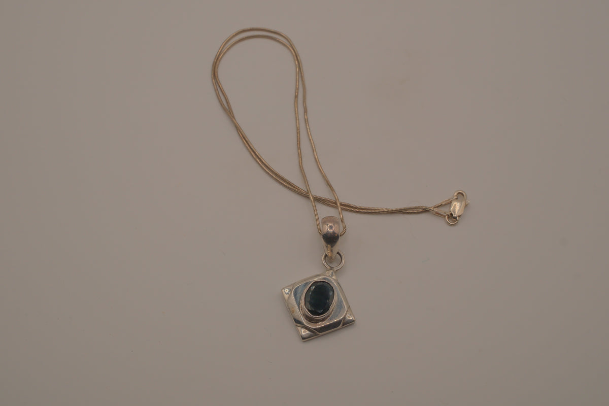 Oval Black Onyx Sterling Silver Diamond Pendant necklace