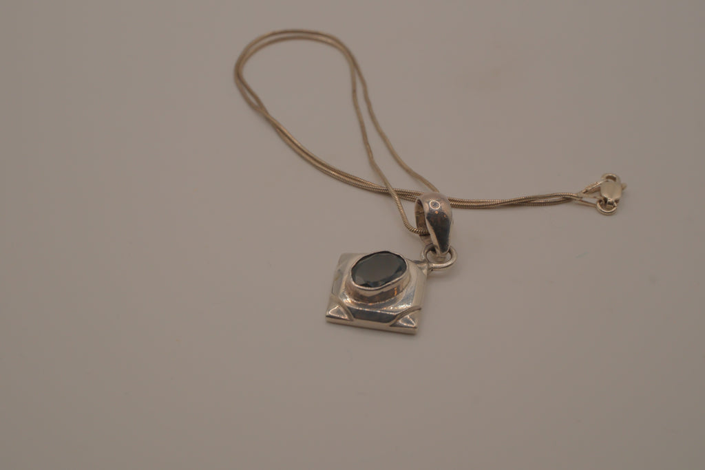 Oval Black Onyx Sterling Silver Diamond Pendant necklace